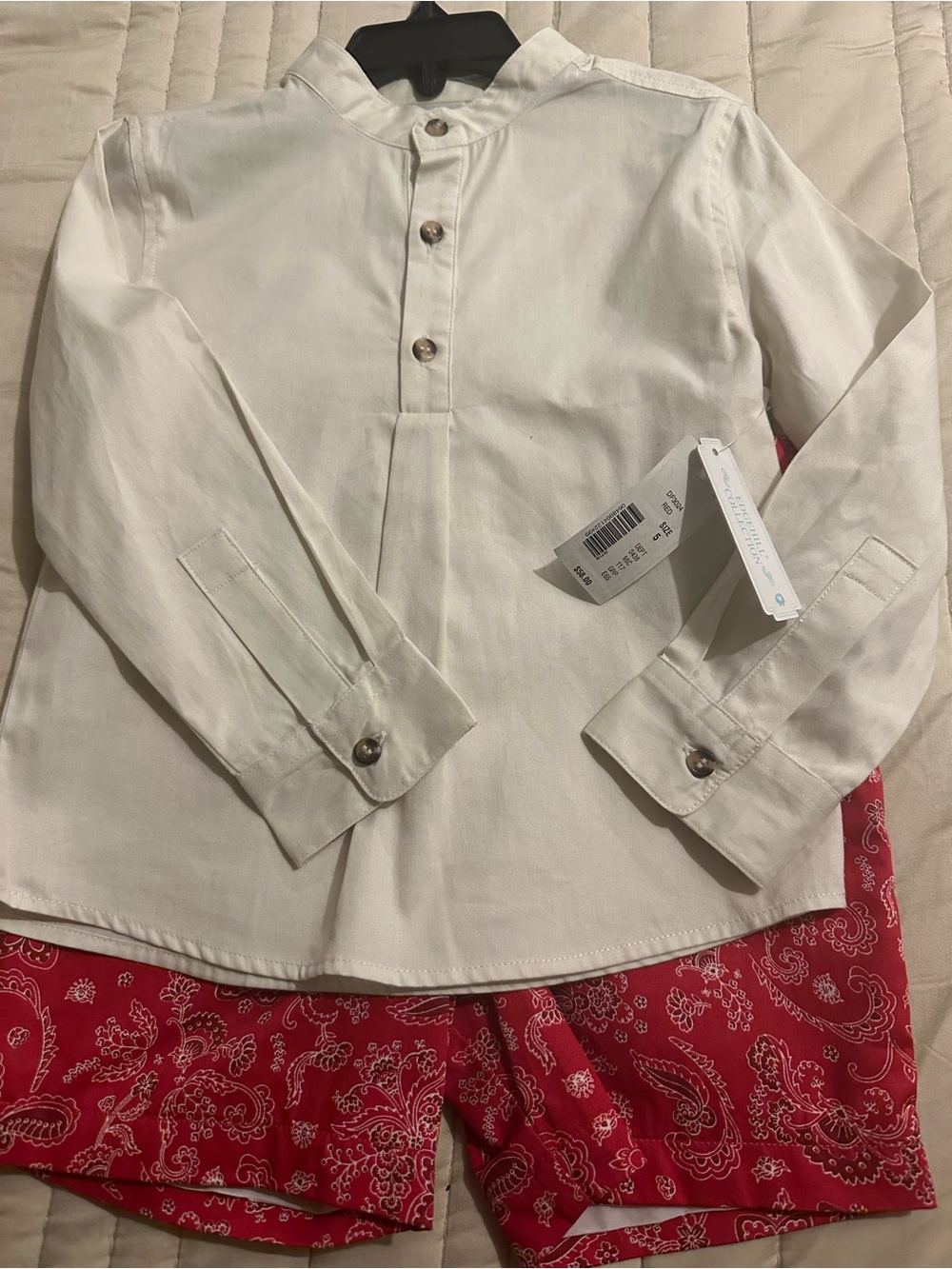 Edgehill Collection Boys 2 Piece Shirt & Shorts Set Size 5 Red Paisley